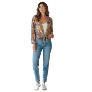 Venti6 Spring Floral Print Tie-Front Top Beige Multi Size M